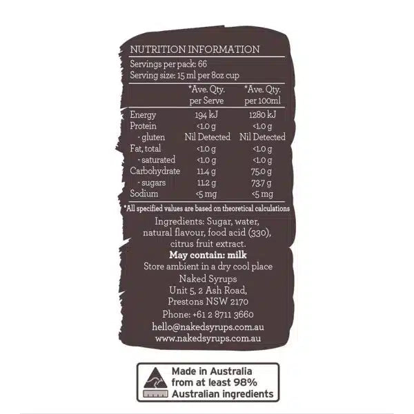 Nutrition information label on a white background