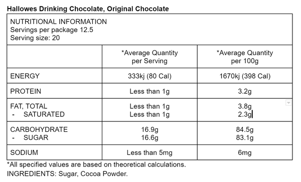 Hallowes Specialty Cocoa, Drinking Chocolate Powder, Ingredients